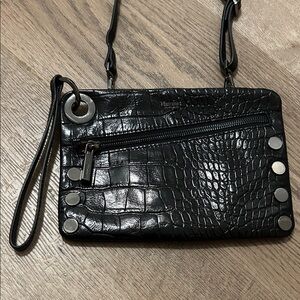 Hammitt Black Croc-Embossed Wristlet / adjustable crossbody